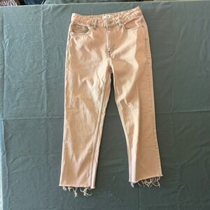 Mango Blanca High Rise Straight Leg Jeans Peach Pink Raw Hem Women Size US 6
